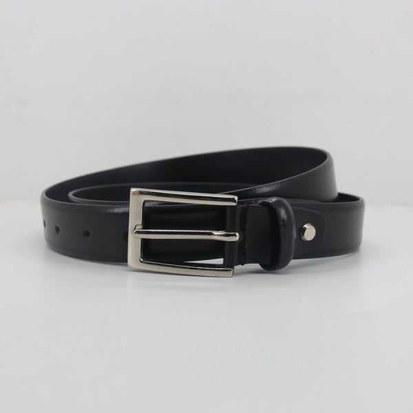 ITLY1 - Genuine Italian Leather Metal Buckle Belt (Black)
