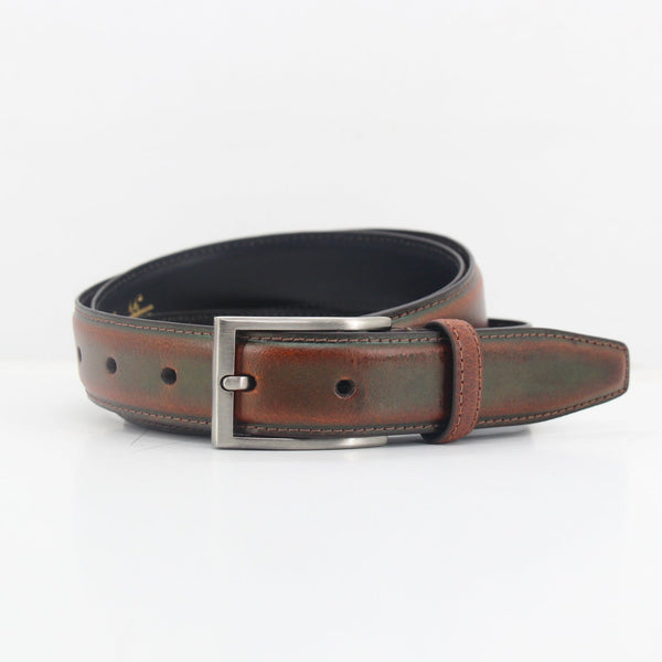 TP01 - Burnished Leather Metal Buckle Belt (Tan Brown)