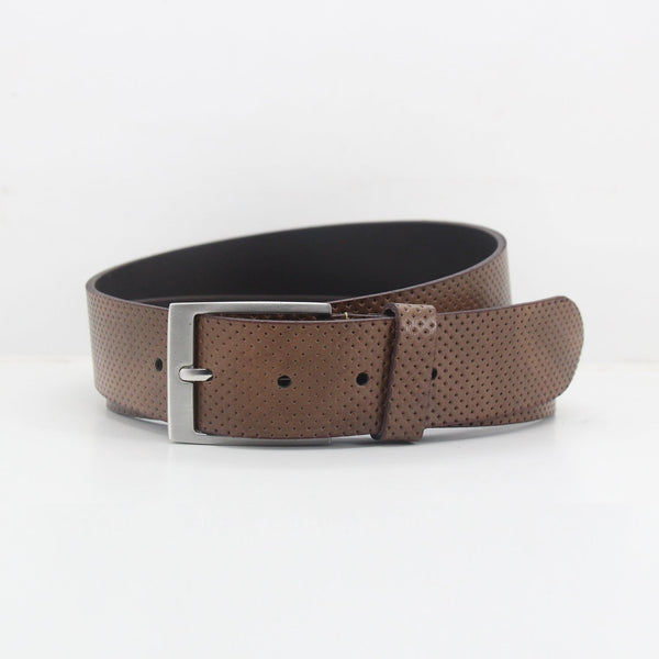 CS01 - Perf Leather Metal Buckle Belt (Brown)