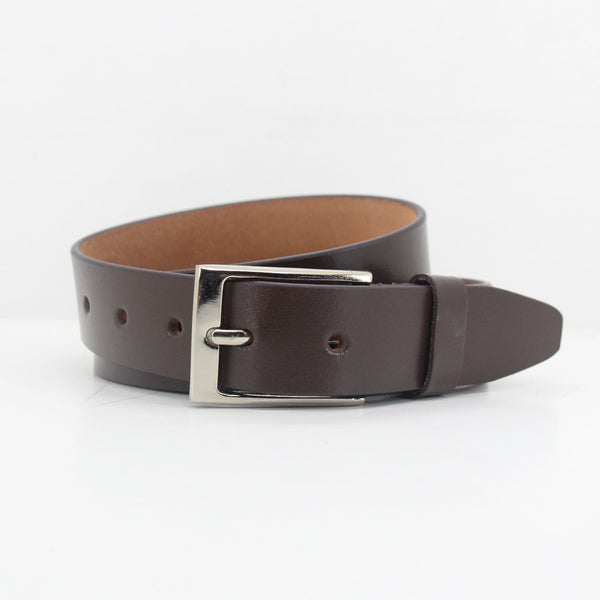 FM01 - Plain Leather Metal Buckle Belt (Brown)