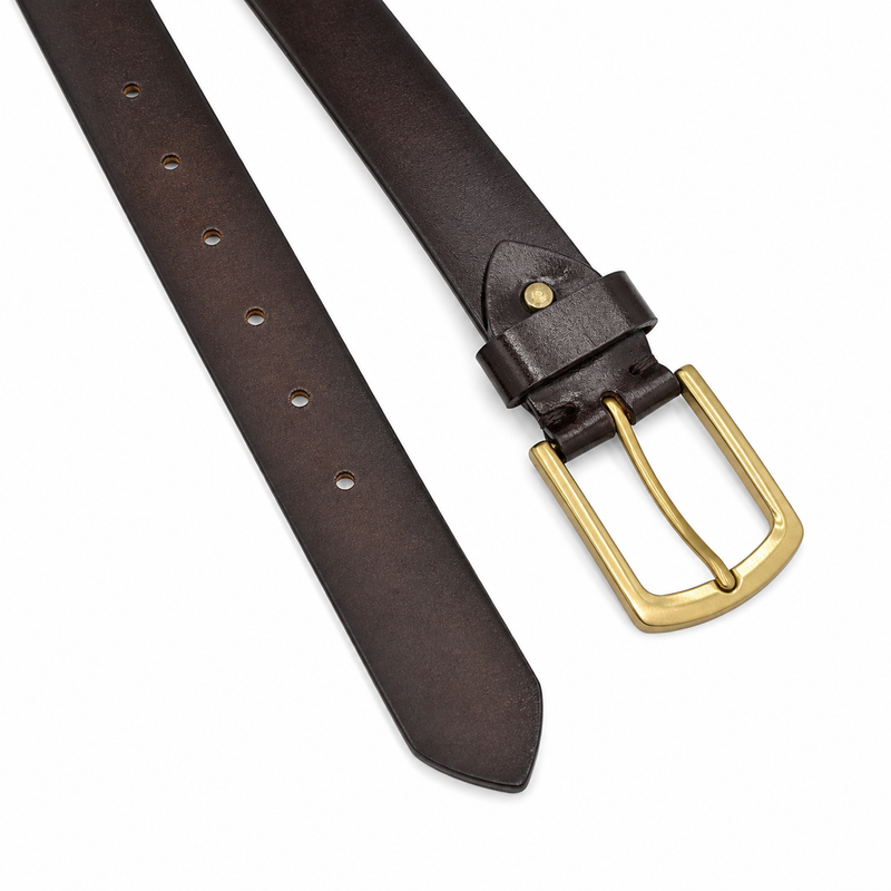 Lucini Men’s Full Grain Leather Pin Buckle Belt 045 – Dark Brown