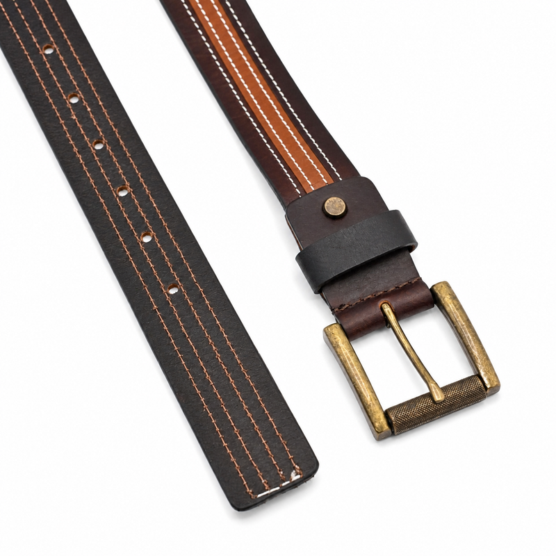 Lucini Men’s Premium Leather Contrast Stitch Belt 016 – Tan