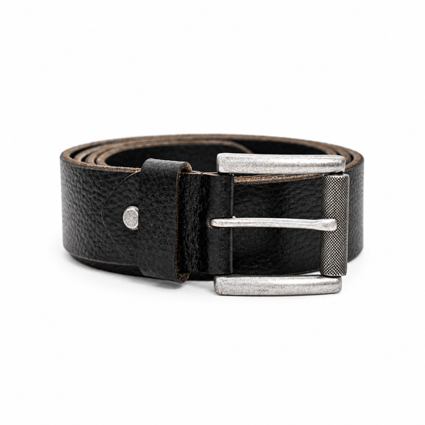 Lucini Men’s Textured Leather Designer Buckle Belt 013 – Black