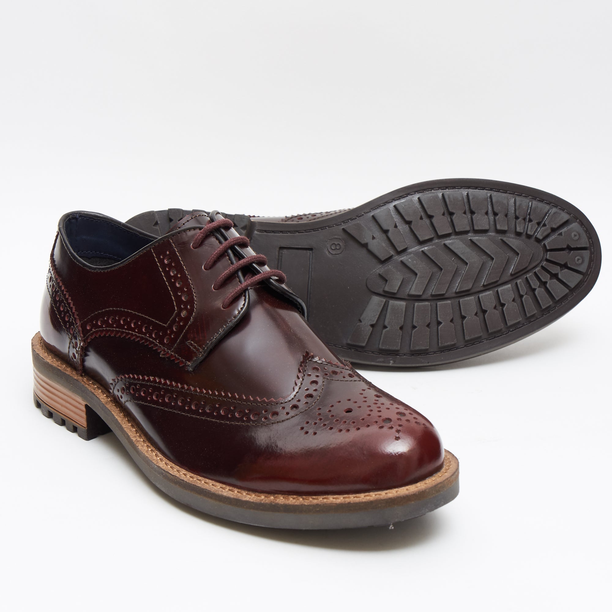 15703 - Leather Brogue Lace Up Shoes (Bordo)