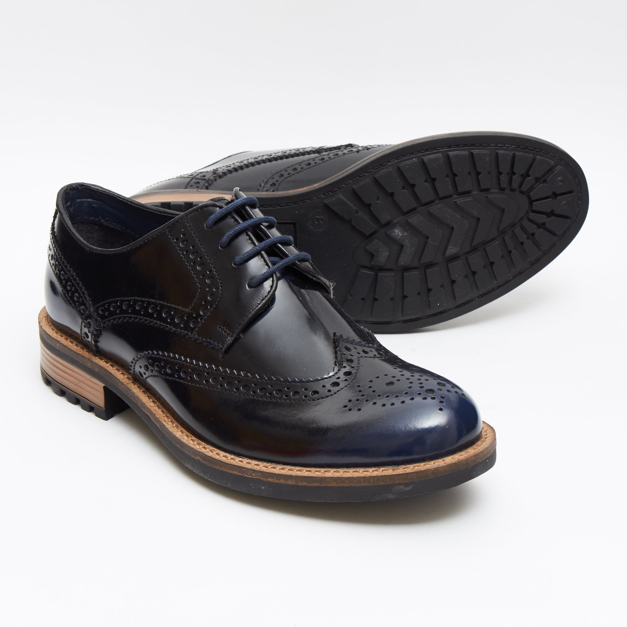 15703 - Leather Brogue Lace Up Shoes (Navy Blue)