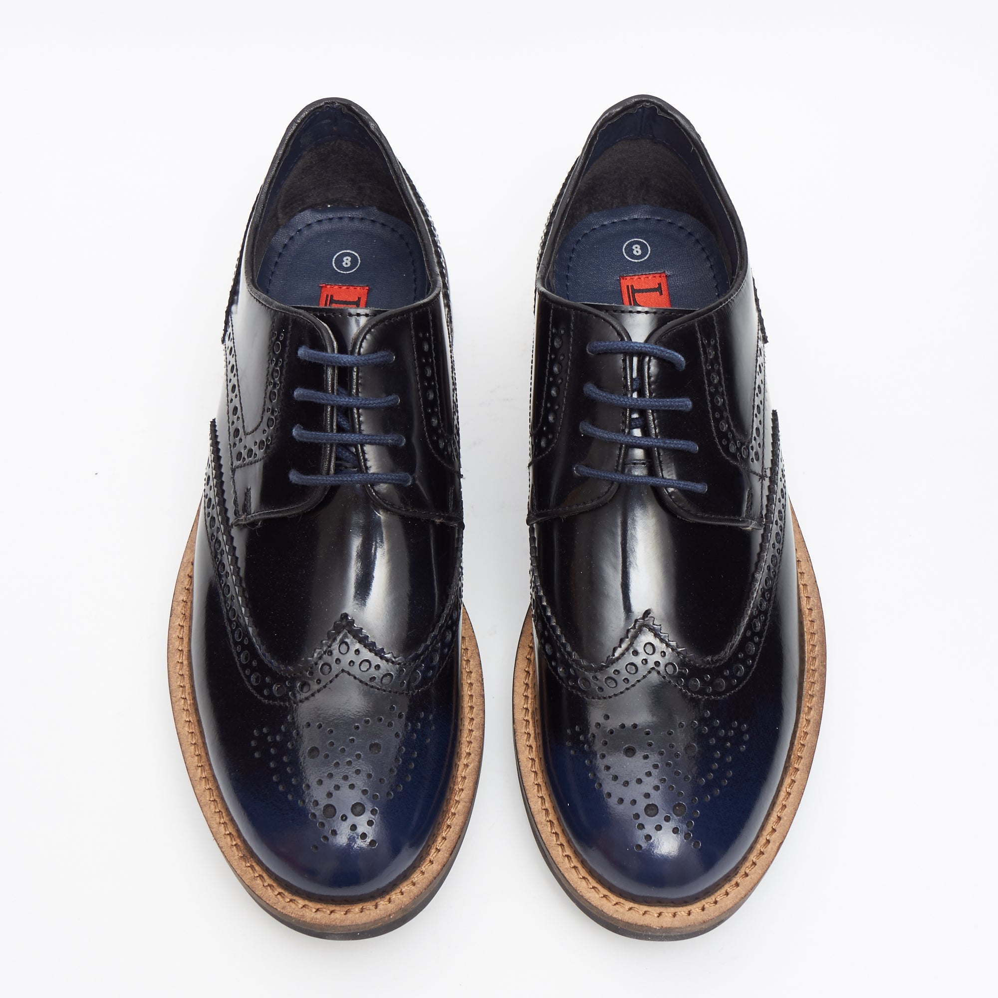 15703 - Leather Brogue Lace Up Shoes (Navy Blue)