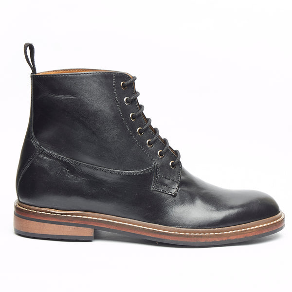 Lucini Men’s Wide Lace-Up Derby Boots Premium Leather 17920 – Black