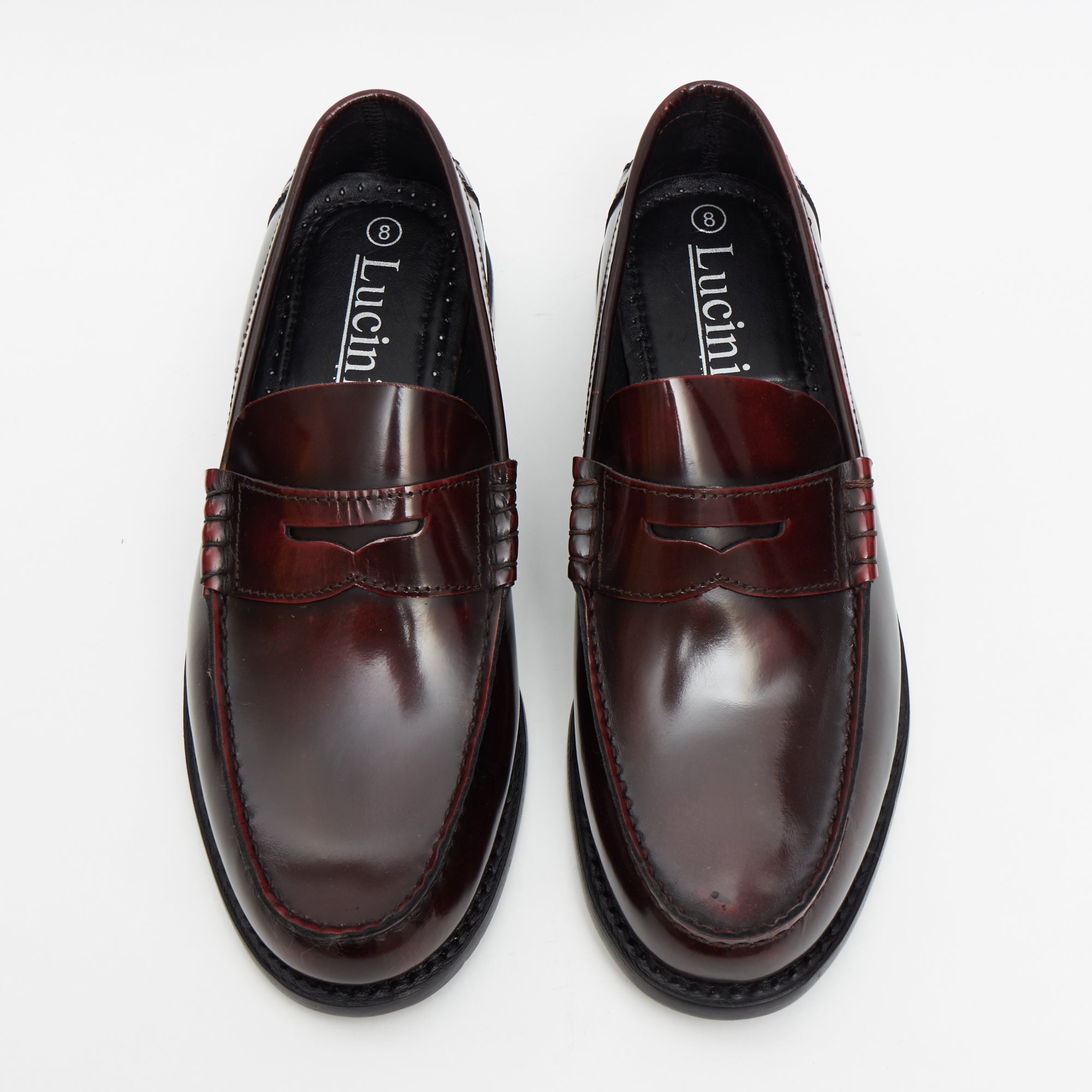 Lucini Mens Leather Penny Loafer Slip On Shoes Oxblood - 17925