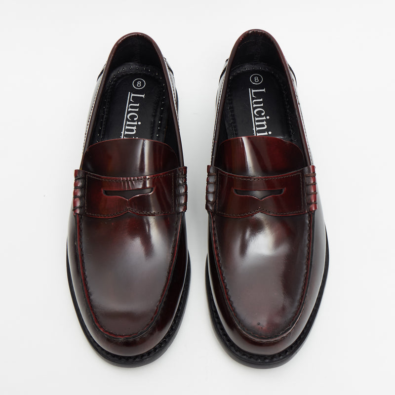 Lucini Mens Leather Penny Loafer Slip On Shoes Oxblood - 17925