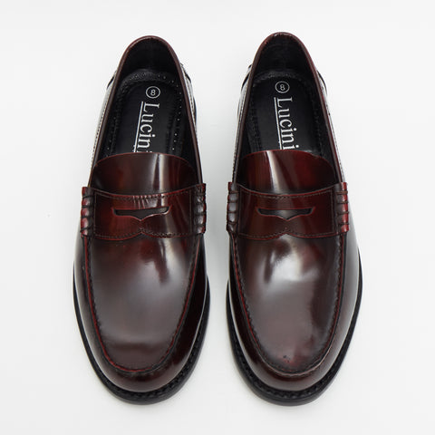 Lucini Mens Leather Penny Loafer Slip On Shoes Oxblood - 17925