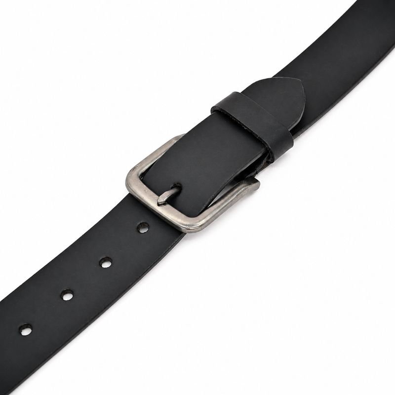 Lucini Men’s Refined Leather Gun Metal Buckle Belt 006 – Black