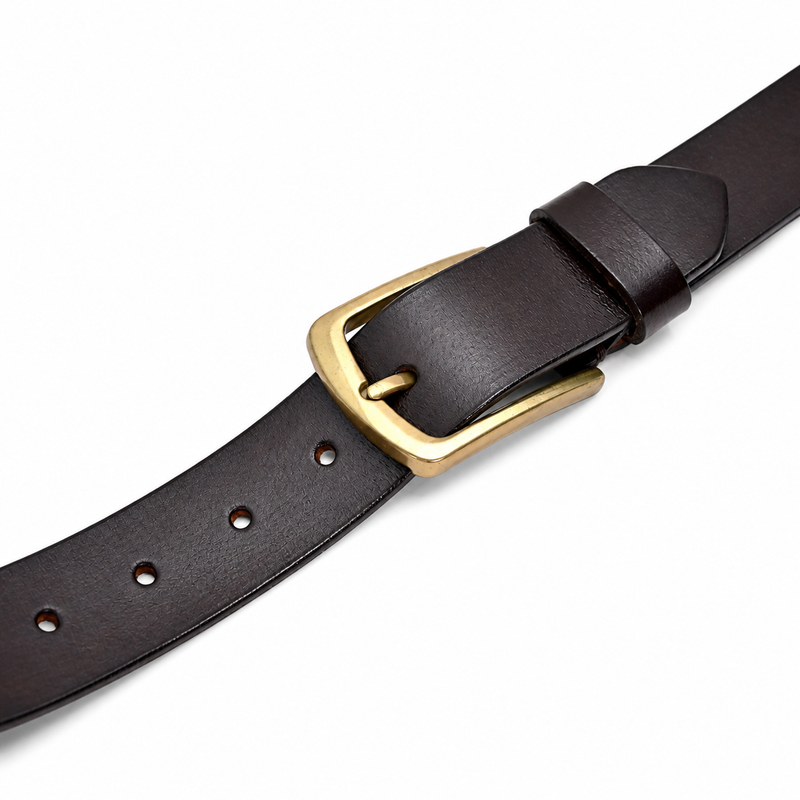 Lucini Men’s Full Grain Leather Pin Buckle Belt 045 – Dark Brown