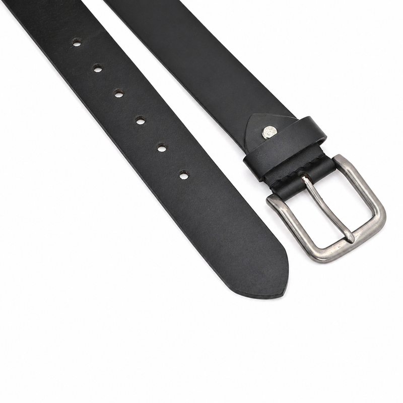 Lucini Men’s Refined Leather Gun Metal Buckle Belt 006 – Black