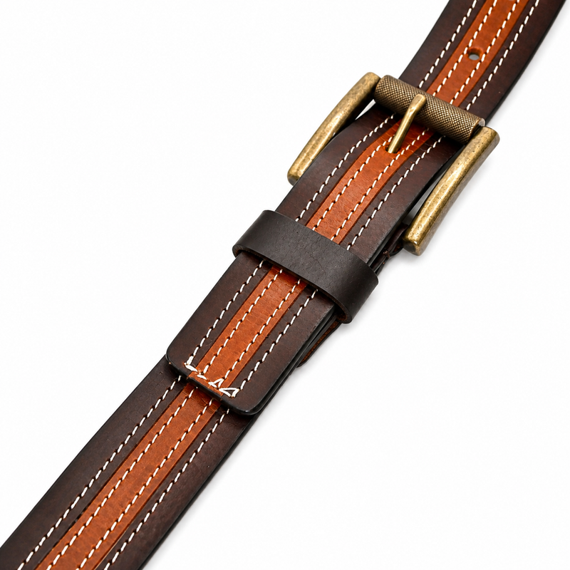 Lucini Men’s Premium Leather Contrast Stitch Belt 016 – Tan