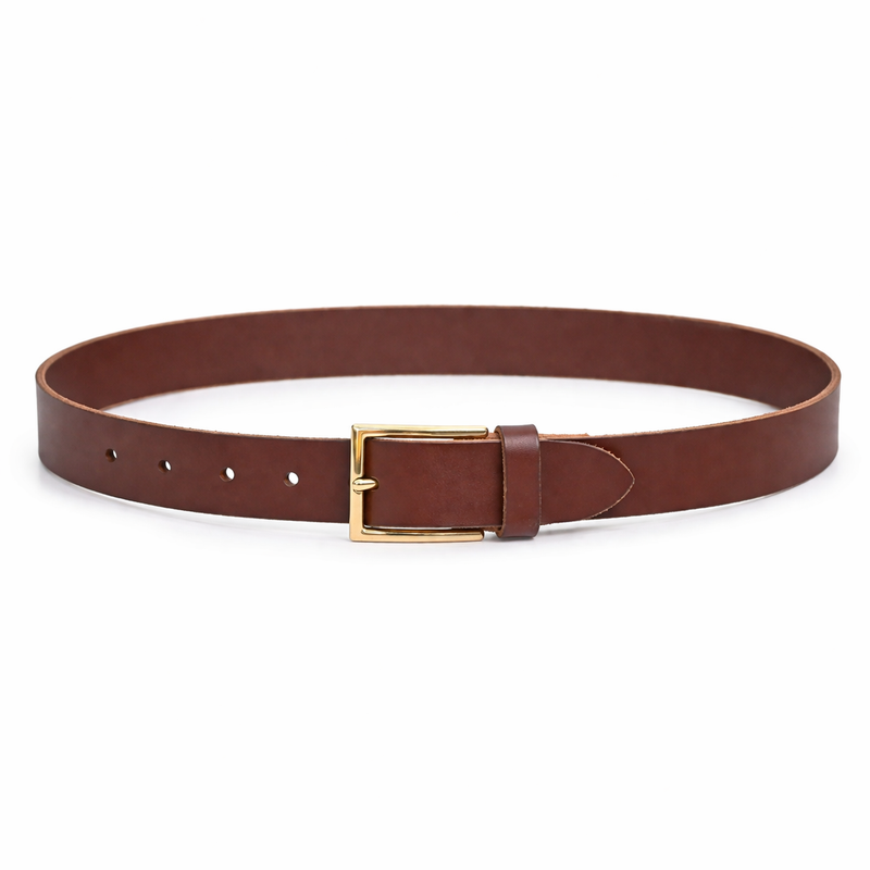 Lucini Men’s Smooth Leather Gold Buckle Belt 044 – Light Tan