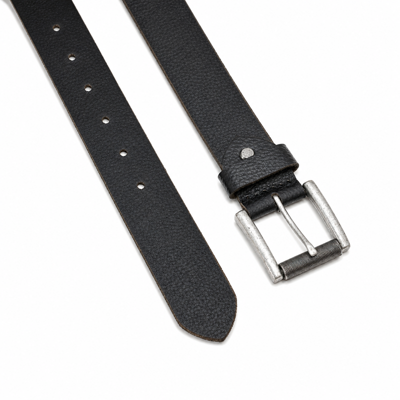 Lucini Men’s Textured Leather Designer Buckle Belt 013 – Black