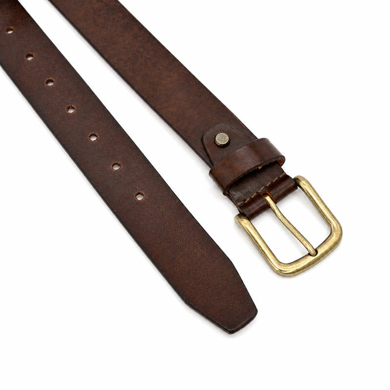 Lucini Men’s Vintage Leather Casual Belt 009 – Dark Brown