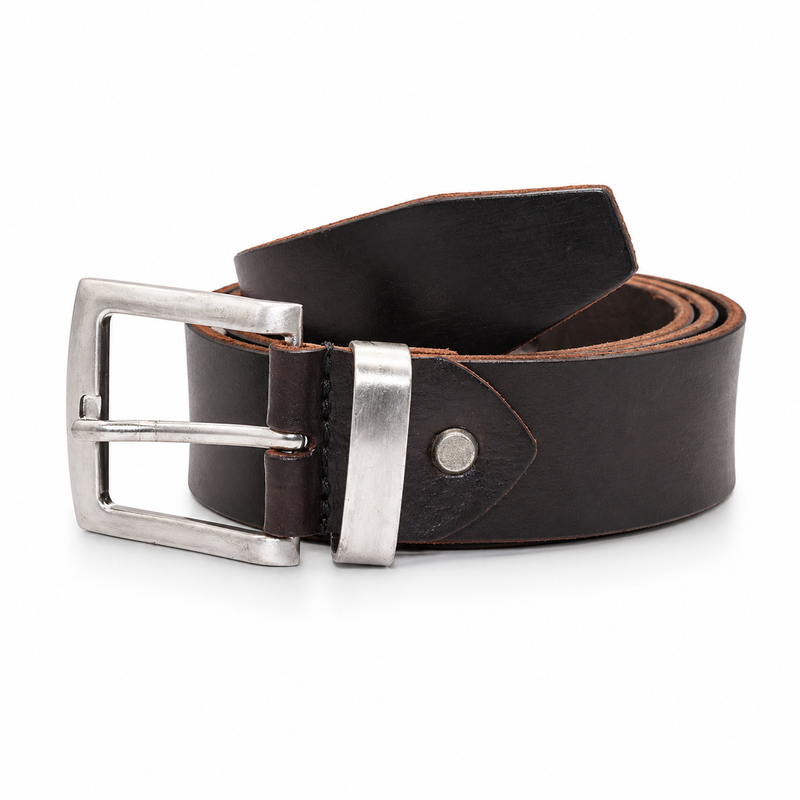 Lucini Men’s Smooth Leather Classic Pin Buckle Belt 046 – Black