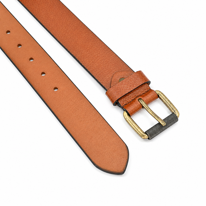 Lucini Men’s Textured Leather Statement Belt 013 – Cognac