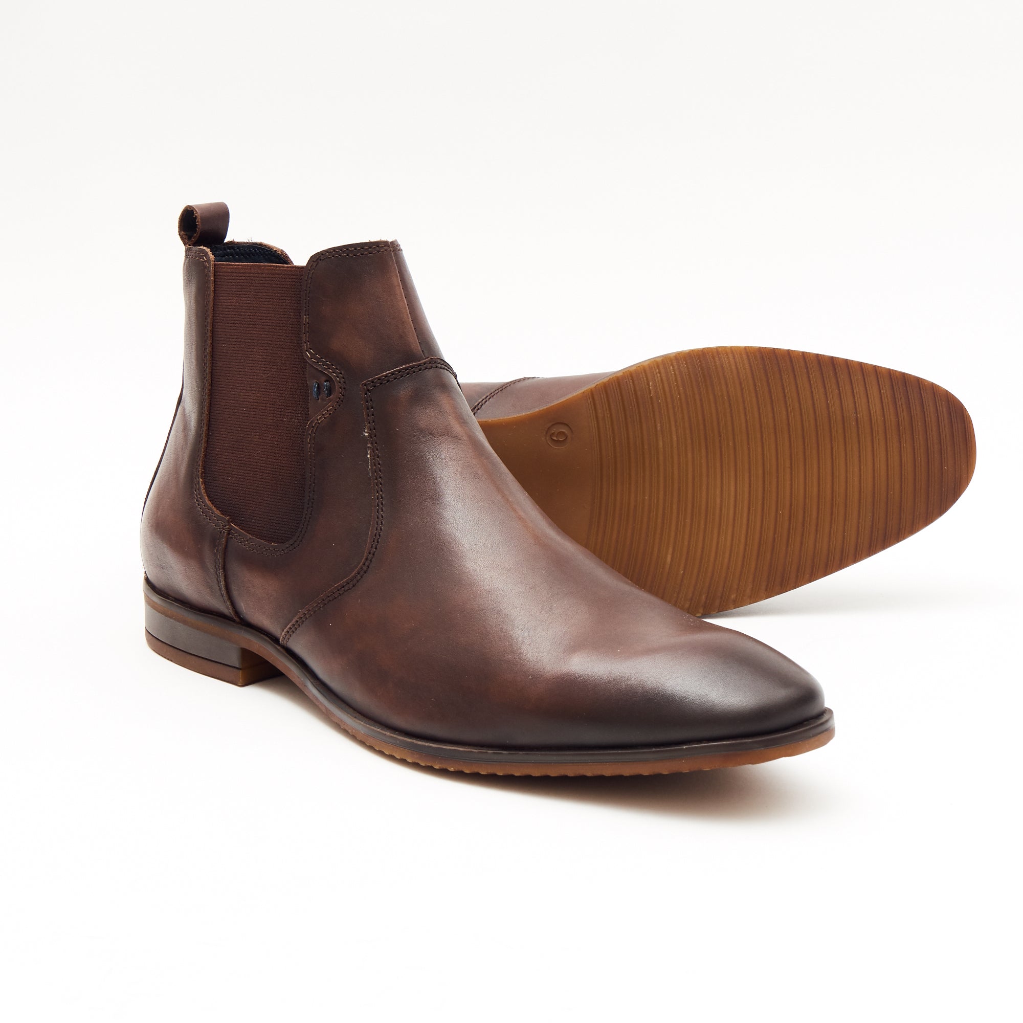 24718 - Leather Slip On Ankle Boots (Brown)