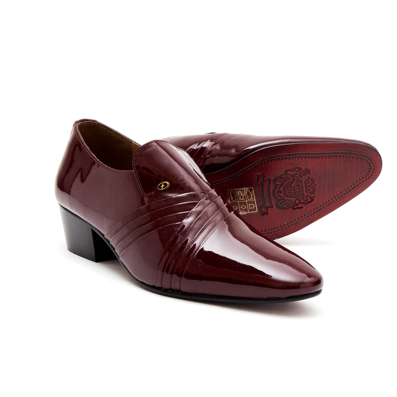 Lucini Men’s Patent Cuban Heel Slip On Shoes 26544 – Burgundy