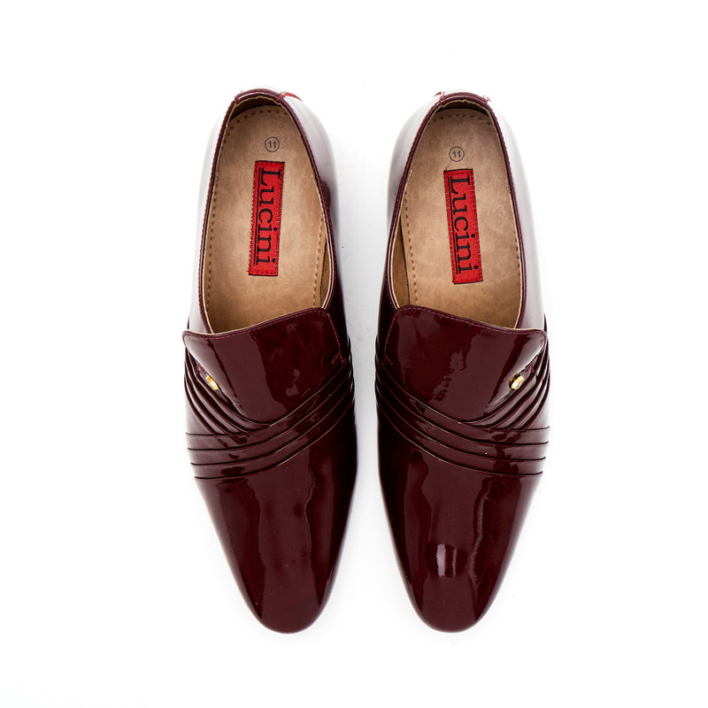 Lucini Men’s Patent Cuban Heel Slip On Shoes 26544 – Burgundy