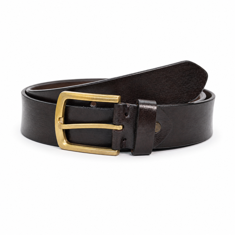Lucini Men’s Full Grain Leather Pin Buckle Belt 045 – Dark Brown