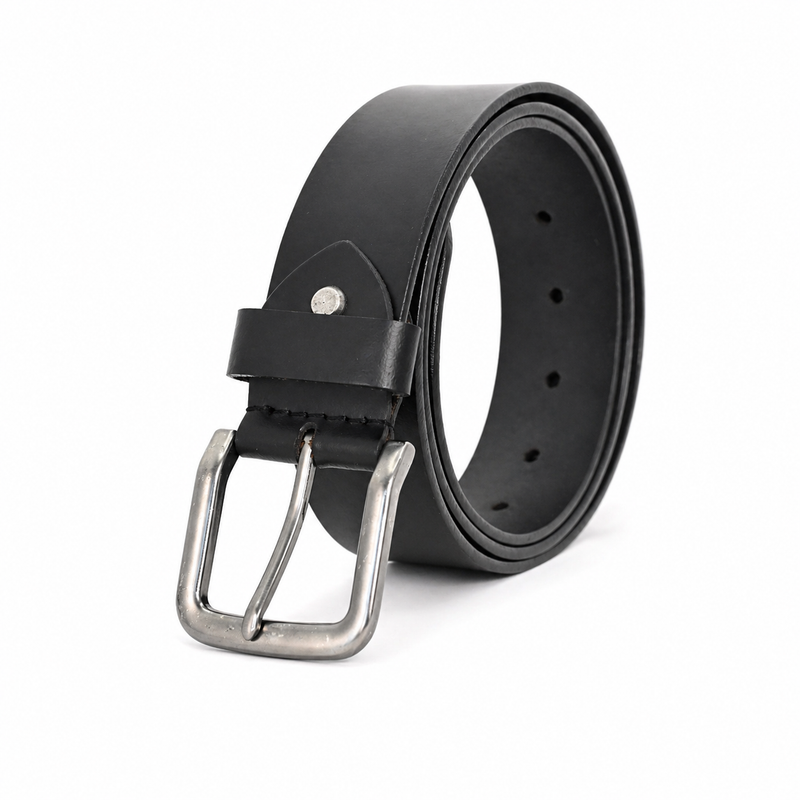 Lucini Men’s Refined Leather Gun Metal Buckle Belt 006 – Black