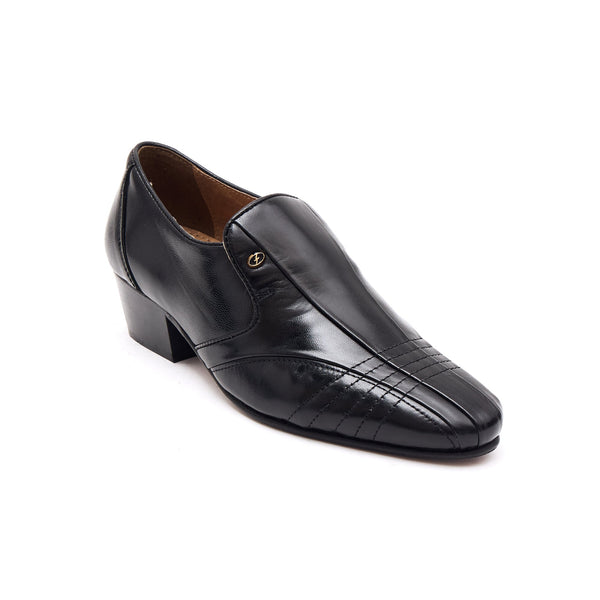 Lucini Men’s Cuban Heel Slip On Shoes Premium Leather 33477 – Black