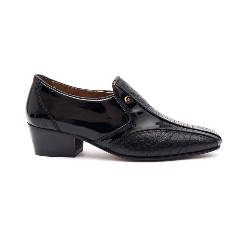 Lucini Men’s Cuban Heel Slip On Shoes Patent Leather 33477 – Black