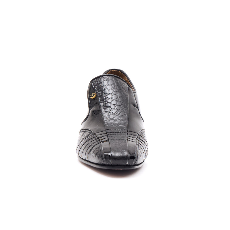 Lucini Men’s Cuban Heel Slip On Shoes Patent Leather 33477 – Black