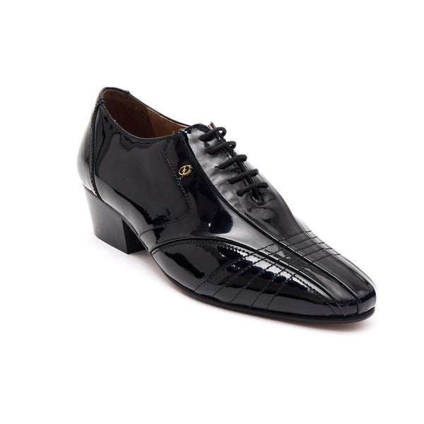 Lucini Men’s Cuban Heel Lace Up Shoes Black Patent Leather 33483 – Black Patent