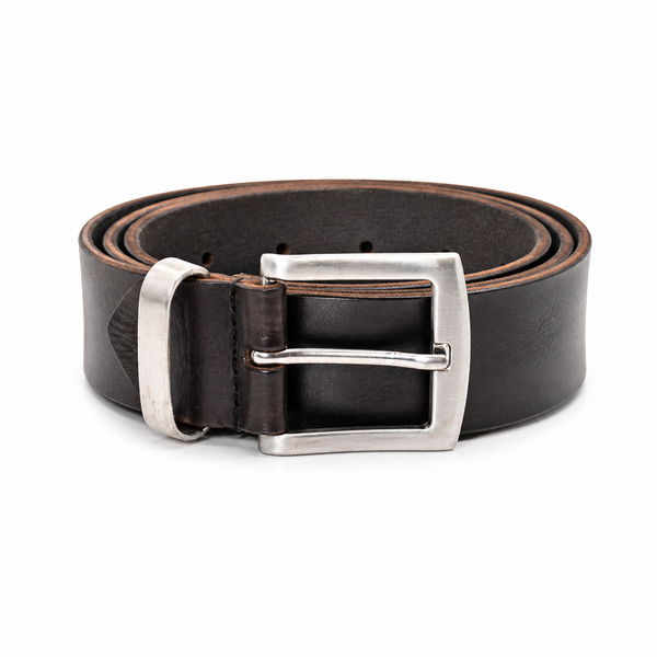 Lucini Men’s Smooth Leather Classic Pin Buckle Belt 046 – Black