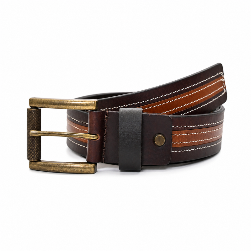 Lucini Men’s Premium Leather Contrast Stitch Belt 016 – Tan