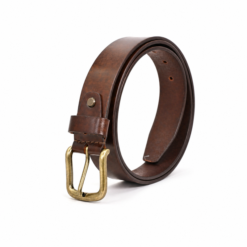 Lucini Men’s Vintage Leather Casual Belt 009 – Dark Brown