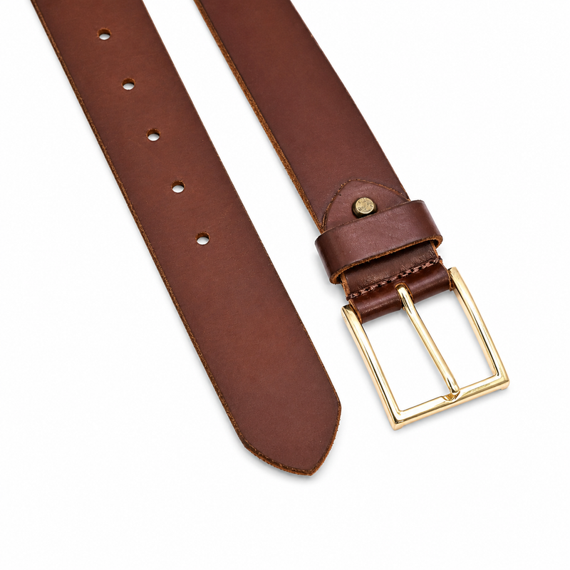 Lucini Men’s Smooth Leather Gold Buckle Belt 044 – Light Tan