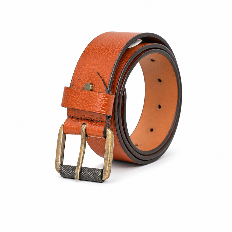 Lucini Men’s Textured Leather Statement Belt 013 – Cognac