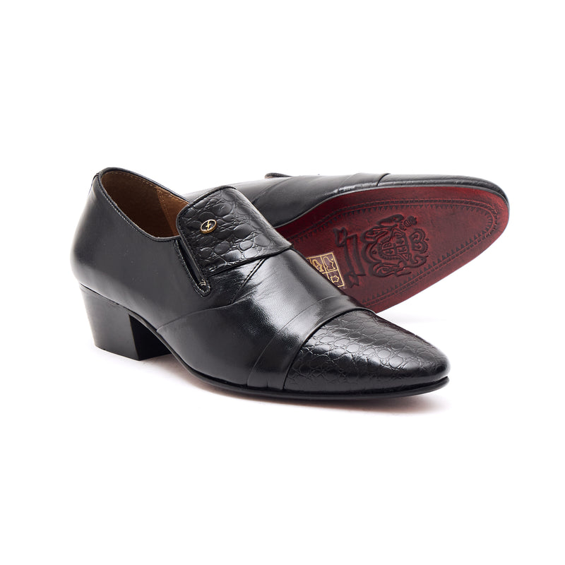 Lucini Men’s Cuban Heel Leather Shoes 34005 – Black