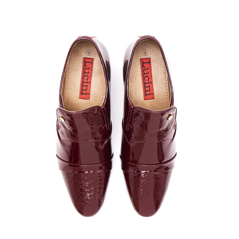 Lucini Men’s Cuban Heel Leather Shoes 34005 – Burgundy