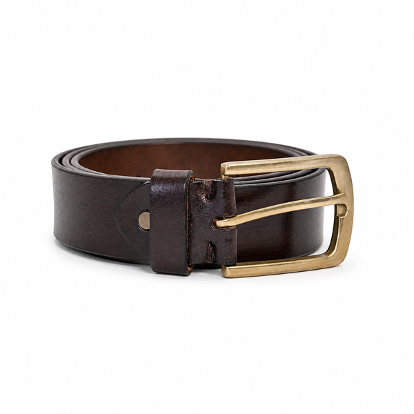 Lucini Men’s Full Grain Leather Pin Buckle Belt 045 – Dark Brown