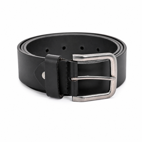 Lucini Men’s Refined Leather Gun Metal Buckle Belt 006 – Black