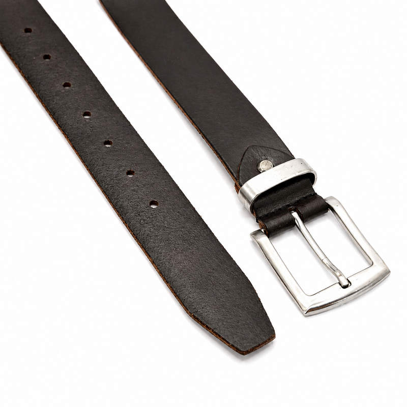 Lucini Men’s Smooth Leather Classic Pin Buckle Belt 046 – Black