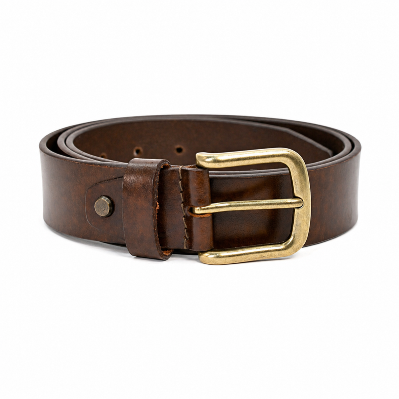 Lucini Men’s Vintage Leather Casual Belt 009 – Dark Brown