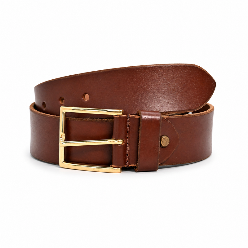 Lucini Men’s Smooth Leather Gold Buckle Belt 044 – Light Tan