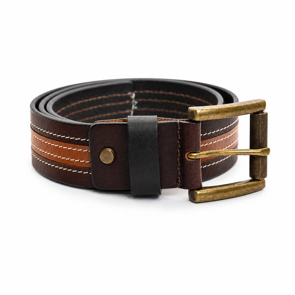 Lucini Men’s Premium Leather Contrast Stitch Belt 016 – Tan