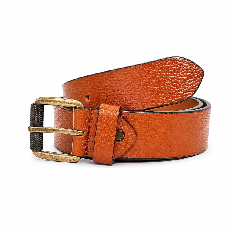 Lucini Men’s Textured Leather Statement Belt 013 – Cognac