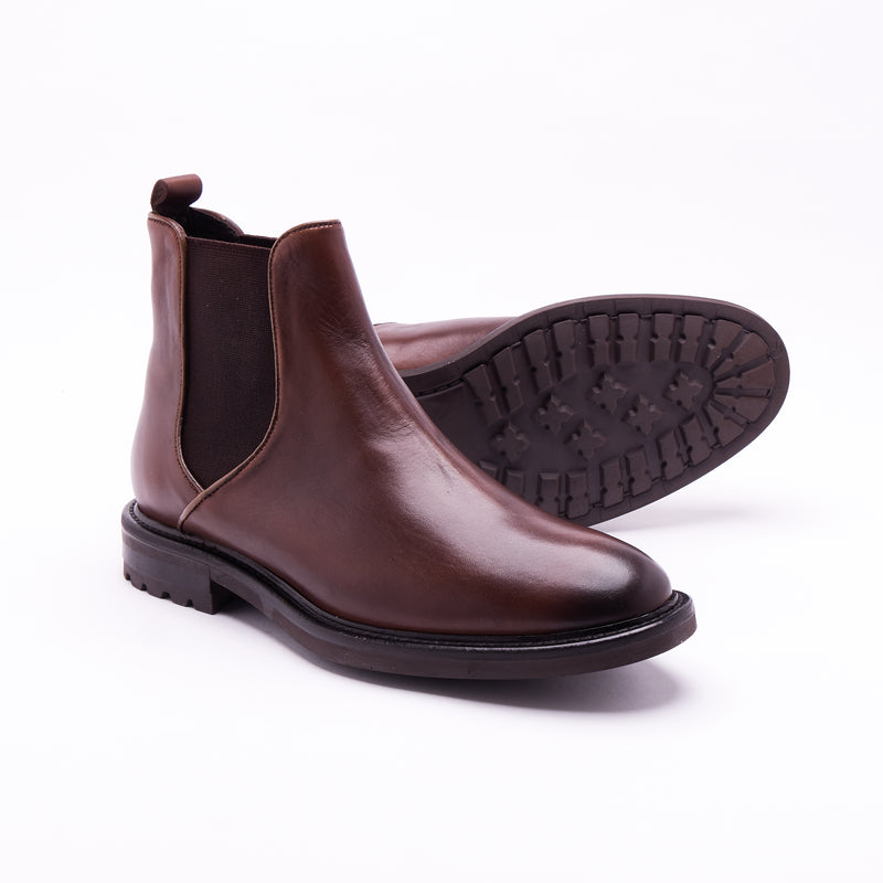 Lucini Men’s Chelsea Leather Boots 54090 – Dark Tan