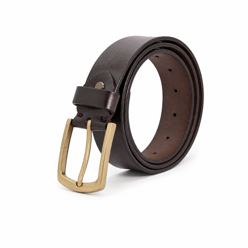 Lucini Men’s Full Grain Leather Pin Buckle Belt 045 – Dark Brown