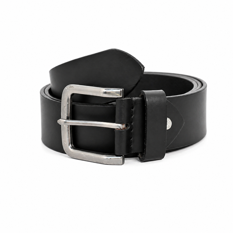 Lucini Men’s Refined Leather Gun Metal Buckle Belt 006 – Black