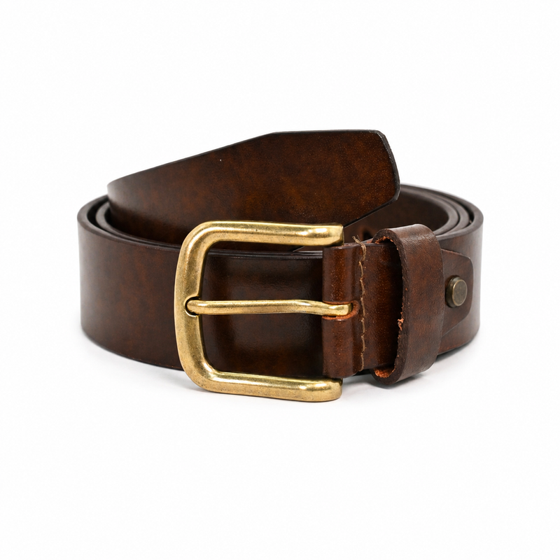 Lucini Men’s Vintage Leather Casual Belt 009 – Dark Brown